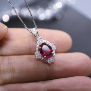 Sterling Silver Red Ruby Necklace, High Quality  Ruby Halo Solitaire July Birthstone Sim Diamond Red Gemstone Pendant White Gold plated | Natural genuine Array jewelry. Buy crystal jewelry, handmade handcrafted artisan jewelry for women.  Unique handmade gift ideas. #jewelry #beadedjewelry #beadedjewelry #gift #shopping #handmadejewelry #fashion #style #product #jewelry #affiliate #ad