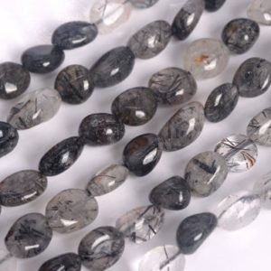 Shop Rutilated Quartz Beads! Genuine Natural Black Rutilated Quartz Loose Beads Grade A Pebble Nugget Shape 7-9mm | Natural genuine beads Rutilated Quartz beads for beading and jewelry making.  #jewelry #beads #beadedjewelry #diyjewelry #jewelrymaking #beadstore #beading #affiliate #ad
