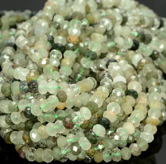 5x3mm Green Rutilated Quartz Gemstone Grade A Micro Faceted Rondelle Beads 15.5 Inch Full Strand Bulk Lot 1,2,6,12 And 50(80009967-a202)