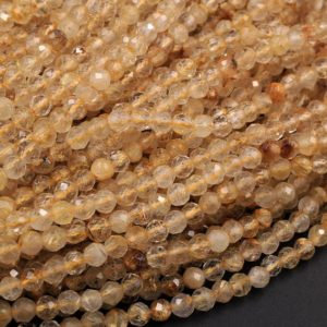 Shop Rutilated Quartz Faceted Beads! AA Grade Natural Golden Rutile Quartz  3mm 4mm 5mm Faceted Round Beads Sharp Golden Rutile Needle Gemstone 15.5" Strand | Natural genuine faceted Rutilated Quartz beads for beading and jewelry making.  #jewelry #beads #beadedjewelry #diyjewelry #jewelrymaking #beadstore #beading #affiliate #ad