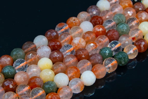 Genuine Natural Multicolor Rutilated Quartz Loose Beads Grade A Micro Faceted Round Shape 6mm 8mm