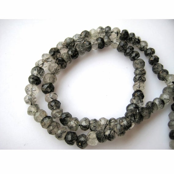 5-5.5mm Rutilated Quartz Faceted Rondelle Beads, Black Rutile Quartz Faceted Beads, Rutile Quartz Beads For Jewelry, 13 Inch Rutile Quartz
