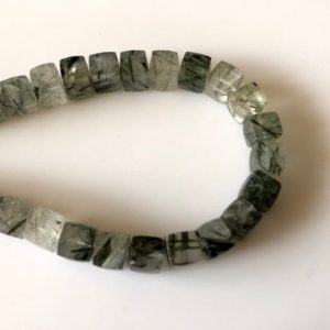 Shop Rutilated Quartz Bead Shapes! 5mm to 5.5mm Natural Green Rutile Quartz Faceted Box Shaped Briolette Beads, Rutilated Quartz Beads, Sold As 4 Inch/8 Inch Strand, GDS1843 | Natural genuine other-shape Rutilated Quartz beads for beading and jewelry making.  #jewelry #beads #beadedjewelry #diyjewelry #jewelrymaking #beadstore #beading #affiliate #ad