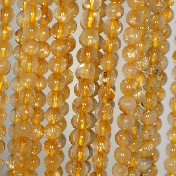 4mm Gold Rutilated Quartz Gemstone Round Loose Beads 15.5 Inch Full Strand (80001186-174)