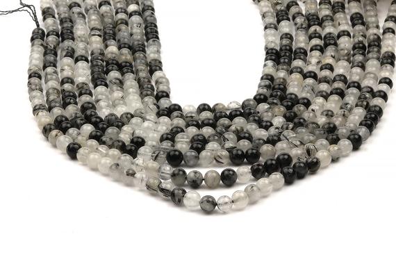 Gemstone Beads,round Beads,smooth Beads,black Rutilated Quartz Beads,quartz Stone Beads,raw Beads,genuine Beads - 16" Strand