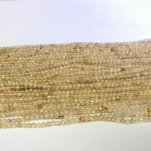 Shop Rutilated Quartz Round Beads! Genuine Faceted Gold Rutilated Quartz 2mm/3mm Round Cut Natural Golden Hair Quartz Beads 15 inch Jewelry Bracelet Necklace Material Supply | Natural genuine round Rutilated Quartz beads for beading and jewelry making.  #jewelry #beads #beadedjewelry #diyjewelry #jewelrymaking #beadstore #beading #affiliate #ad
