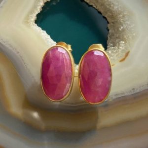Shop Sapphire Earrings! Sapphire Earrings-Gold Studs-Red Gemstone Earrings-Oval Earrings-Precious Stone Jewelry-Handmade Stud Earrings-Faceted Earrings-Unique Gift | Natural genuine Sapphire earrings. Buy crystal jewelry, handmade handcrafted artisan jewelry for women.  Unique handmade gift ideas. #jewelry #beadedearrings #beadedjewelry #gift #shopping #handmadejewelry #fashion #style #product #earrings #affiliate #ad