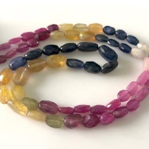 Shop Sapphire Bead Shapes! 6mm To 11mm Multi Sapphire Faceted Oval Beads Multi Color Sapphire Oval Loose For Bracelet Earrings Necklace Sold As 18"/9", GDS1689 | Natural genuine other-shape Sapphire beads for beading and jewelry making.  #jewelry #beads #beadedjewelry #diyjewelry #jewelrymaking #beadstore #beading #affiliate #ad