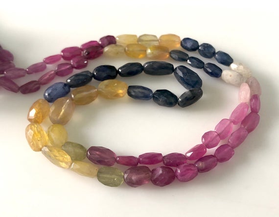 6mm To 11mm Multi Sapphire Faceted Oval Beads Multi Color Sapphire Oval Loose For Bracelet Earrings Necklace Sold As 18"/9", Gds1689