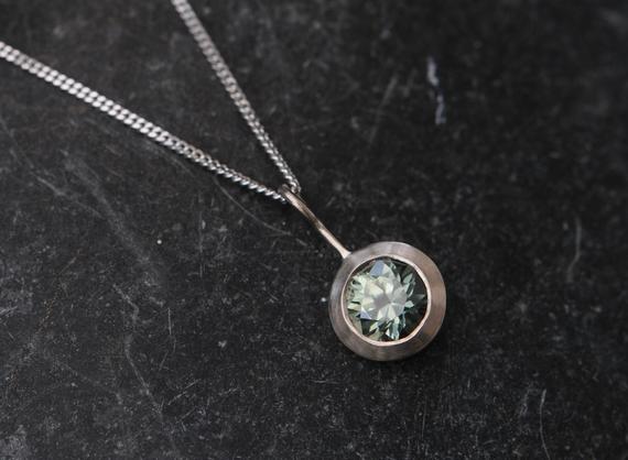 Green Sapphire Necklace In 18k Gold, Green Gem Pendant, Lollipop Necklace