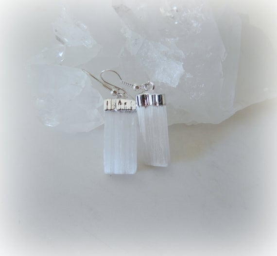 Selenite Earrings, Selenite Bar Earrings, White Selenite Earrings, Healing Crystals, Selenite Point Earrings, Gemstone Appeal, Gsa