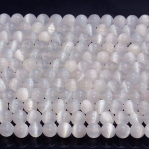Shop Selenite Beads! 6mm Genuine Selenite White Cat's Eye Gemstone Grade AA Round Loose Beads 15.5 inch Full Strand (80006189-487) | Natural genuine round Selenite beads for beading and jewelry making.  #jewelry #beads #beadedjewelry #diyjewelry #jewelrymaking #beadstore #beading #affiliate #ad