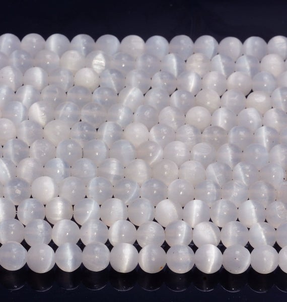 6mm Genuine Selenite White Cat's Eye Gemstone Grade Aa Round Loose Beads 15.5 Inch Full Strand (80006189-487)