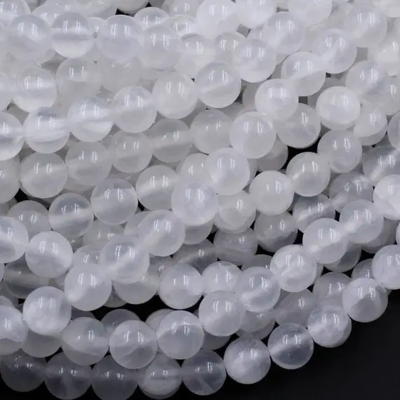 Natural Selenite 4mm 6mm 8mm 10mm 12mm Round Beads From Madagascar 15.5" Strand