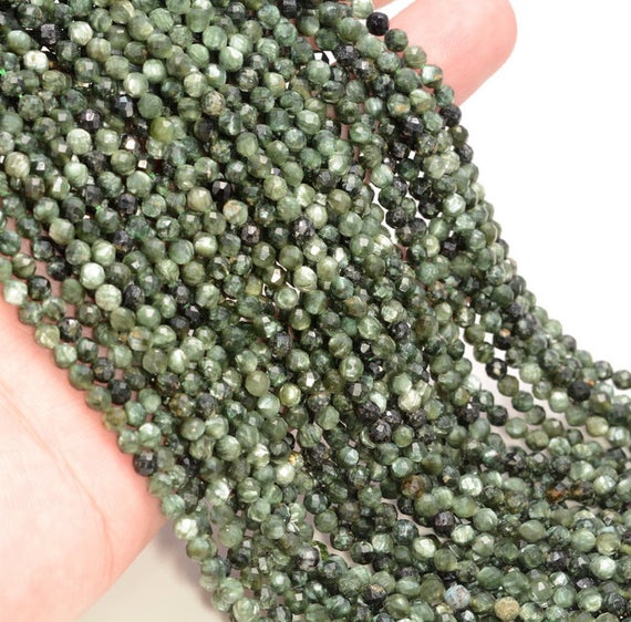 3.8mm Seraphinite Gemstone Grade Aaa Micro Faceted Round Beads 15.5 Inch Full Strand Bulk Lot 1,2,6,12 And 50(80006522-a204)