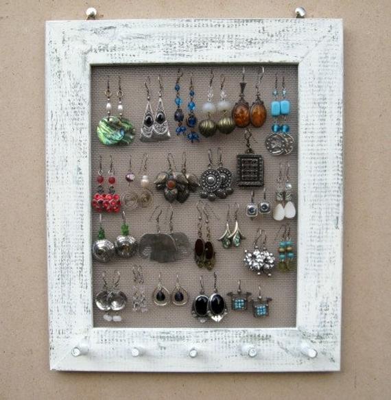 Shabby Chic Jewelry Display Earring Rack / Cream / 25 - 40 Earrings / 20 - 30 Necklaces