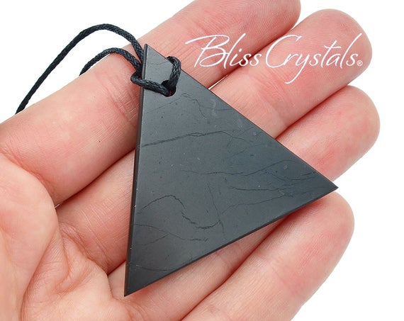 Shungite Triangle Pendant W/ Cord For Protection From Emf Healing Crystal And Stone #st59
