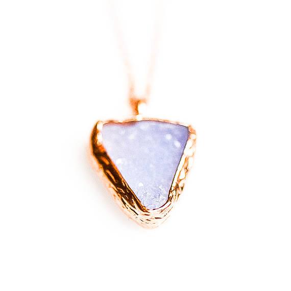 Silver Druzy Blue Chalcedony Pendant , Rose Gold Raw Chalcedony Necklace , Drusy , Minimalist Necklace , Dainty, Geometric ,  Gift For Her