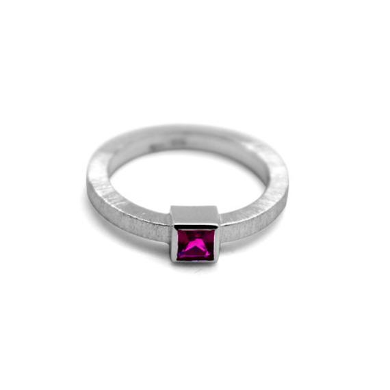 Silver Ruby Ring, Ruby Ring, Square Ruby Ring, Ruby Engagement Ring, Pink Gem Ring, Sterling Silver Ring, Square Band Ring, Pink Ruby Ring