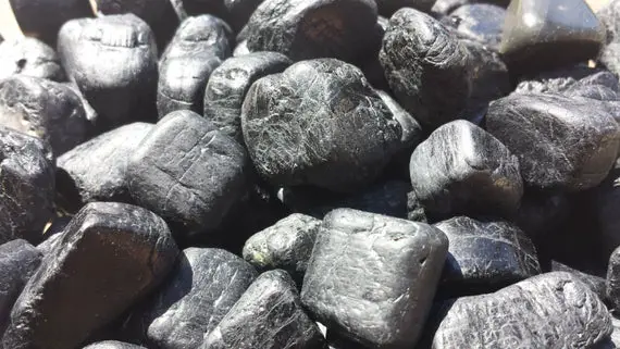 Six (6) Black Tourmaline Tumbled Stones Medium/large Natural Tumble Stones