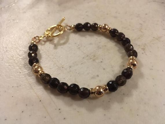 Brown Bracelet - Smoky Quartz Jewelry - Gemstone Jewellery - Gold - Beaded
