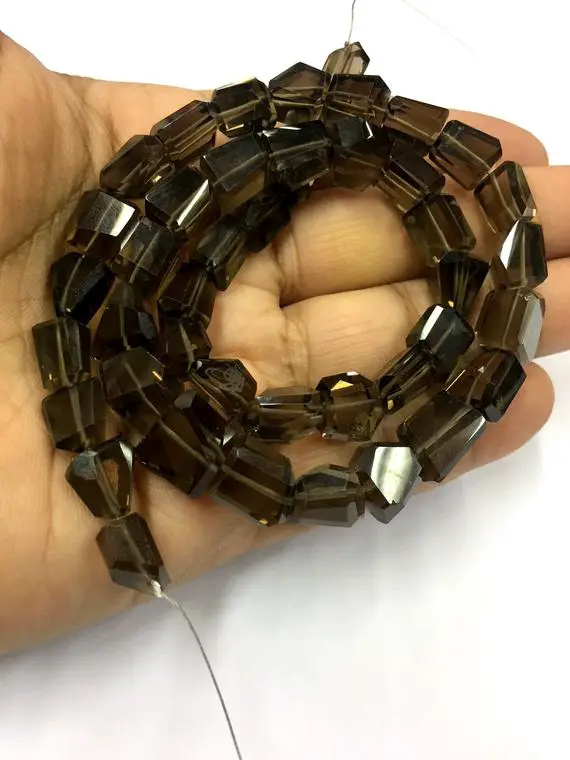 Natural Faceted Laser Cut Smoky Quartz Nugget Shape Beads 8mm Width Unusual Shape Loose Gemstone Beads 16" Strand Top Quality