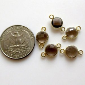 Shop Smoky Quartz Round Beads! 10 Pcs 9mm/7mm Natural Smoky Quartz Round 925 Silver Bezel Connector Charm, Single/Double Loop Smoky Quartz Gemstone Connector Charm GDS1656 | Natural genuine round Smoky Quartz beads for beading and jewelry making.  #jewelry #beads #beadedjewelry #diyjewelry #jewelrymaking #beadstore #beading #affiliate #ad