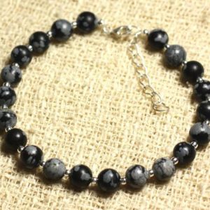 Shop Snowflake Obsidian Bracelets! Bracelet 925 sterling silver and stone – 6mm snowflake Obsidian | Natural genuine Snowflake Obsidian bracelets. Buy crystal jewelry, handmade handcrafted artisan jewelry for women.  Unique handmade gift ideas. #jewelry #beadedbracelets #beadedjewelry #gift #shopping #handmadejewelry #fashion #style #product #bracelets #affiliate #ad