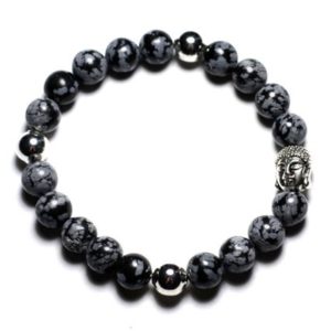 Shop Snowflake Obsidian Bracelets! Semi precious – speckled 8mm snowflake Obsidian stone and Buddha bracelet | Natural genuine Snowflake Obsidian bracelets. Buy crystal jewelry, handmade handcrafted artisan jewelry for women.  Unique handmade gift ideas. #jewelry #beadedbracelets #beadedjewelry #gift #shopping #handmadejewelry #fashion #style #product #bracelets #affiliate #ad