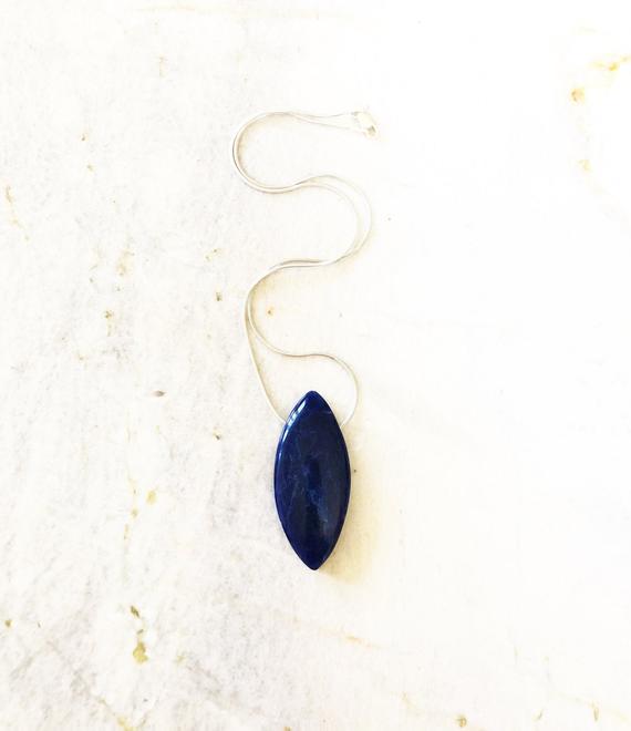 Blue Sodalite Marquise Diamond Shaped Pendant On A Sterling Silver Snake Chain - One Of A Kind
