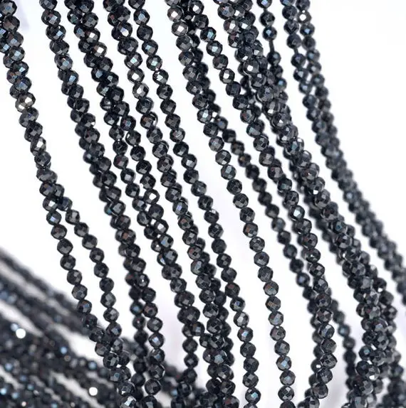 2mm Genuine Black Spinel Gemstone Micro Faceted Round Loose Beads 15.5 Inch Full Strand (80004732-107)