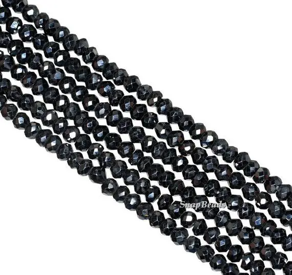 2x3mm-3x3mm Black Spinel Gemstone Grade A Faceted Rondelle Loose Beads 14 Inch Full Strand (90187174-95)