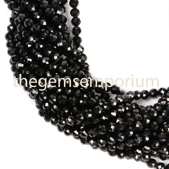 Black Spinel Faceted Rondelle Beads, Black Spinel Faceted Beads, Black Spinel Rondelle Beads, Black Spinel Beads, Black Spinel (4mm)