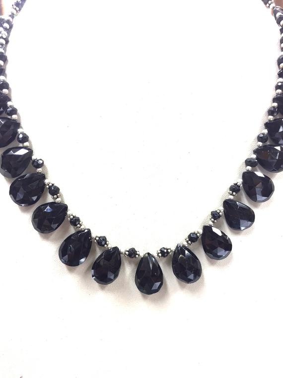 Natural Faceted 16" Necklace Black Spinel Almond Beads Necklace Gemstone Beads