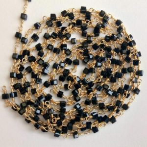 4.5mm Black Spinel Faceted Cube Beads in 925 Silver Wire Wrapped Rosary Style Chain Black Spinel Beaded Chain (1Foot To 5Feet Options) | Natural genuine other-shape Gemstone beads for beading and jewelry making.  #jewelry #beads #beadedjewelry #diyjewelry #jewelrymaking #beadstore #beading #affiliate #ad