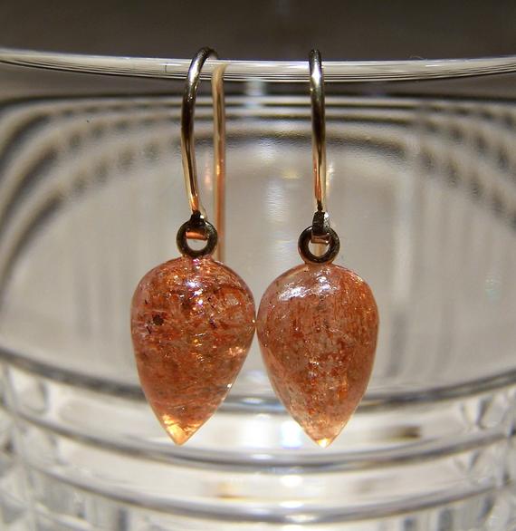 Lepidocrocite Upside Down Smooth Briolette, 14k Solid Gold Hook Style Ear Wire Earrings