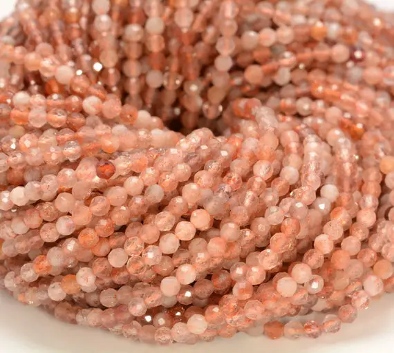 3mm Sunstone Gemstone Micro Faceted Round Grade Aa Beads 15.5inch Wholesale (80010174-a194)