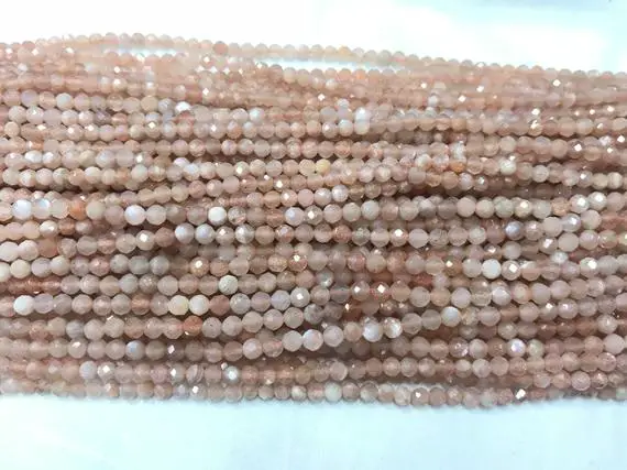 Genuine Faceted Sunstone 2mm - 4mm Round Cut Natural Orange Beads 15 Inch Jewelry Supply Bracelet Necklace Material Support Wholesale