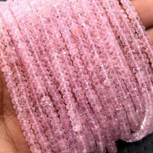 Shop Morganite Rondelle Beads! Super Quality 1 Strand Natural Morganite Gemstone 8 Inches Long Faceted Rondelle Shape Beads Size 3.5-5 MM Making Jewelry Wholesale | Natural genuine rondelle Morganite beads for beading and jewelry making.  #jewelry #beads #beadedjewelry #diyjewelry #jewelrymaking #beadstore #beading #affiliate #ad