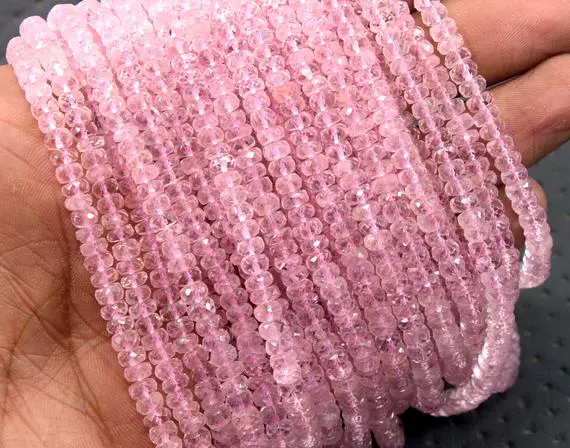 Super Quality 1 Strand Natural Morganite Gemstone 8 Inches Long Faceted Rondelle Shape Beads Size 3.5-5 Mm Making Jewelry Wholesale