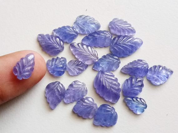 6x8mm - 9x13mm Tanzanite Cabochons, Natural Hand Carved Leaf Shape Cabochons, Tanzanite Flat Back Cabochons For Jewelry, 5 Pcs - Pdg234