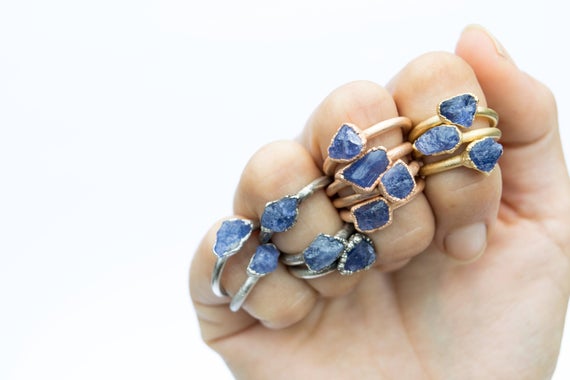 Sale Raw Tanzanite Ring | Gold Tanzanite Ring | Electroformed  | Tanzanite Jewelry | Silver Tanzanite Ring
