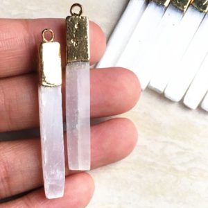 Thin Slender White Selenite Pendant // Selenite Earrings // Gold Plated WHOLESALE PRICING 1, 3, 5 or 10 | Natural genuine Selenite earrings. Buy crystal jewelry, handmade handcrafted artisan jewelry for women.  Unique handmade gift ideas. #jewelry #beadedearrings #beadedjewelry #gift #shopping #handmadejewelry #fashion #style #product #earrings #affiliate #ad