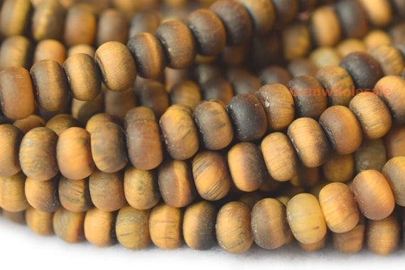 15.5" 4x6mm Matte Yellow Tiger Eye Roundel Beads, Frosted Yellow Color Semi-precious Stone Rondelle