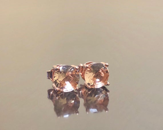 Timeless Handmade 14k Rose Gold 6 Mm Round Morganite Stud Earrings - Entirely Hand Fabricated Prong Set Rose Gold Morganite Earrings