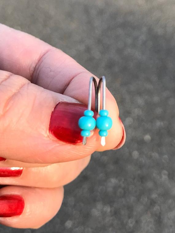 Titanium Earrings, Small Turquoise Everyday Hypoallergenic For Sensitive Ears, Simple Dainty Minimalist Jewelry, Quality Modern Gift For Her