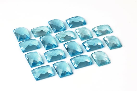 Lab Created Topaz,blue Topaz Cabochon,faceted Cabochon,rectangular Cabochon,13x18mm Stone,large Cabochon,blue Cabochon,wholesale Cabochons