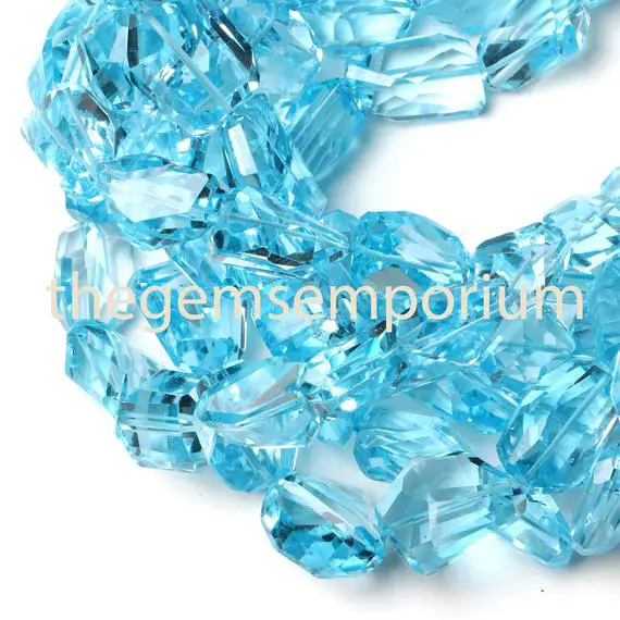 Sky Blue Topaz Faceted Nugget Shape Beads, Blue Topaz Faceted Beads, Blue Topaz Nugget Beads, Topaz Beads, Blue Topaz Beads