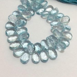 Shop Topaz Faceted Beads! 8 – 10 mm Natural Blue Topaz Faceted Briolette Pears Gemstone Beads Strand Sale / Blue Topaz Beads / Semi Precious Beads / Faceted Briolette | Natural genuine faceted Topaz beads for beading and jewelry making.  #jewelry #beads #beadedjewelry #diyjewelry #jewelrymaking #beadstore #beading #affiliate #ad