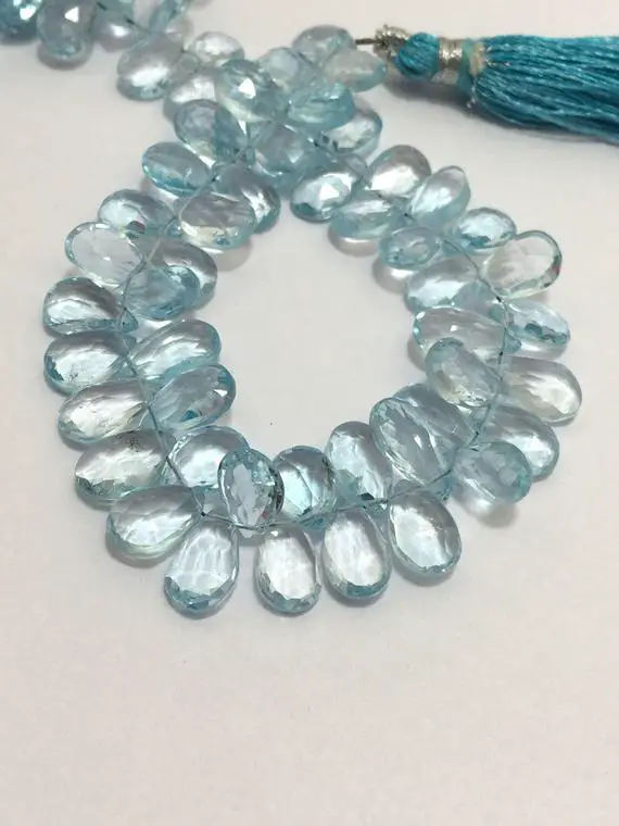 8 - 10 Mm Natural Blue Topaz Faceted Briolette Pears Gemstone Beads Strand Sale / Blue Topaz Beads / Semi Precious Beads / Faceted Briolette